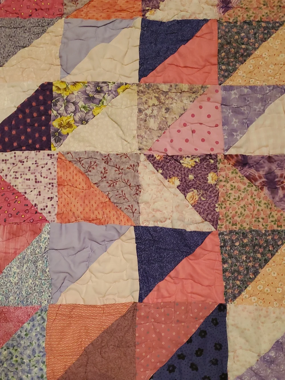 Vintage Handmade Patchwork Baby Quilt in Pinks and Purples